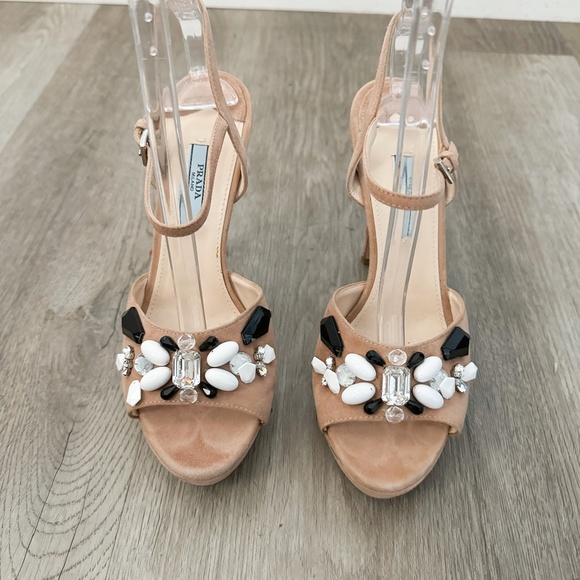 Prada Suede Crystal Embellised Stiletto Heels EU 37.5/US 7 - Picture 2 of 5